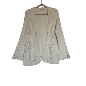 American Eagle Cream Ribbed Knit Open Front Cardigan Bell Sleeve Ivory Large
